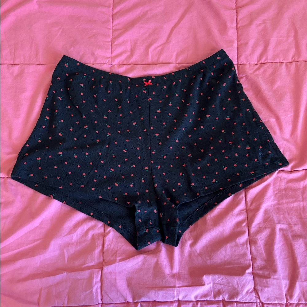 Victoria's Secret Black Shorts with Pink Heart/Cherry Pattern